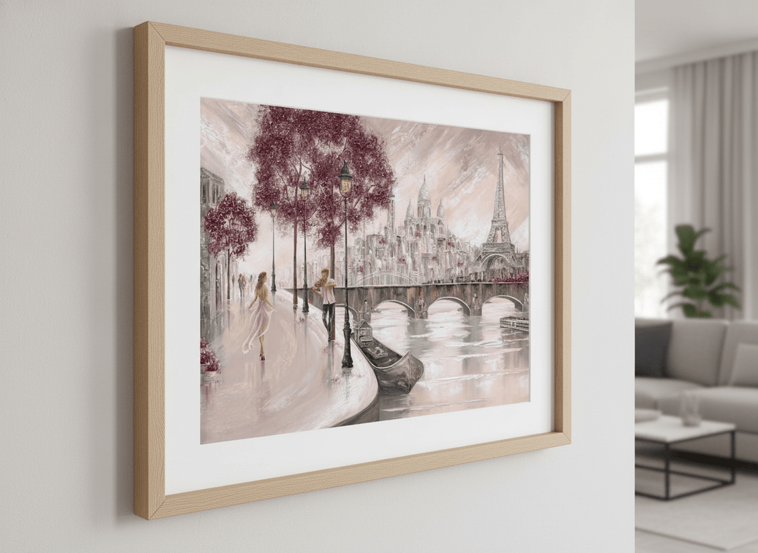 Modern wall art styled above a sofa in a neutral living room