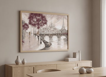 Wall art styled above a dining table in a contemporary home