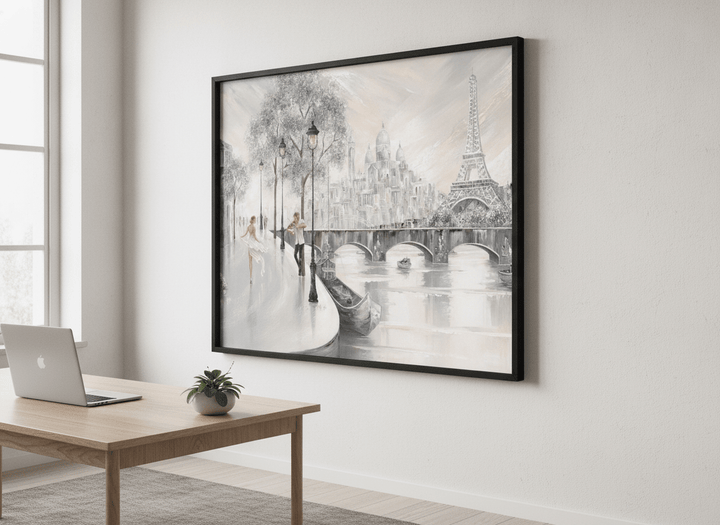 Contemporary wall art featured in a bright modern office workspace