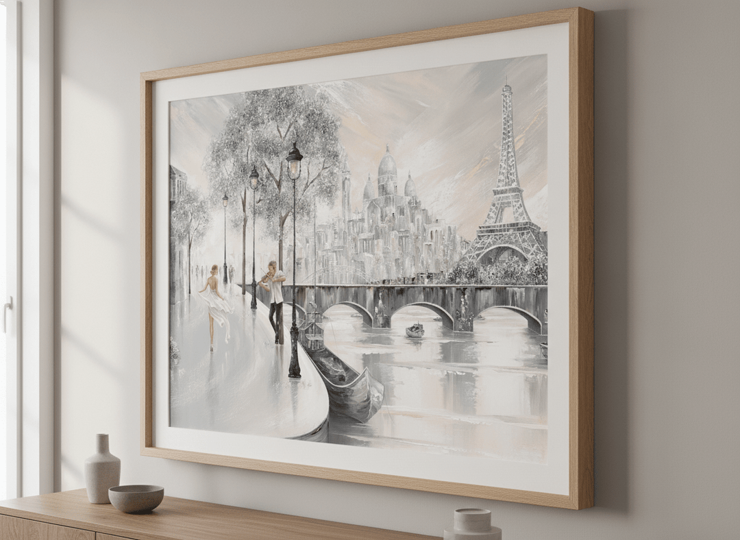 Wall art styled above a dining table in a contemporary home