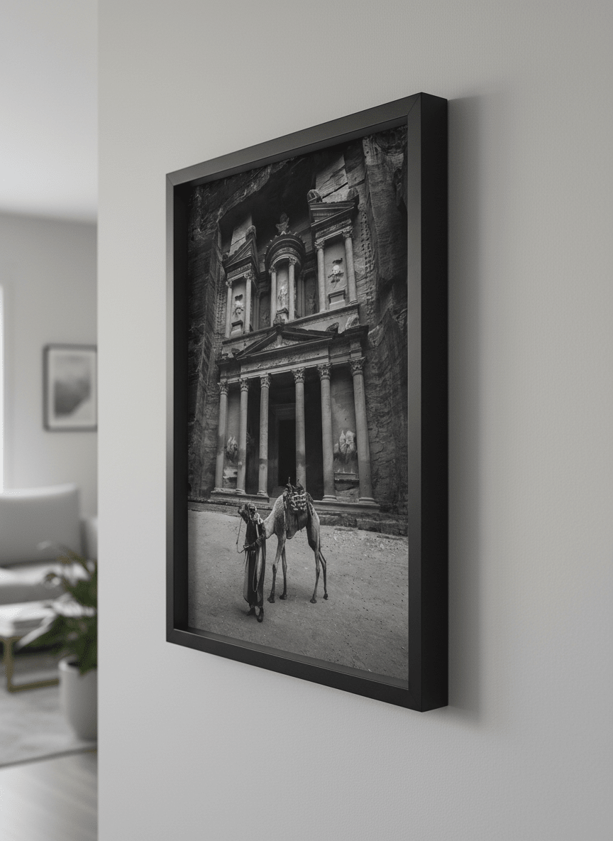 Modern wall art styled above a sofa in a neutral living room