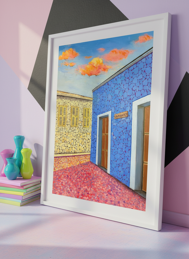 Bold wall art styled in a colourful, eclectic modern home