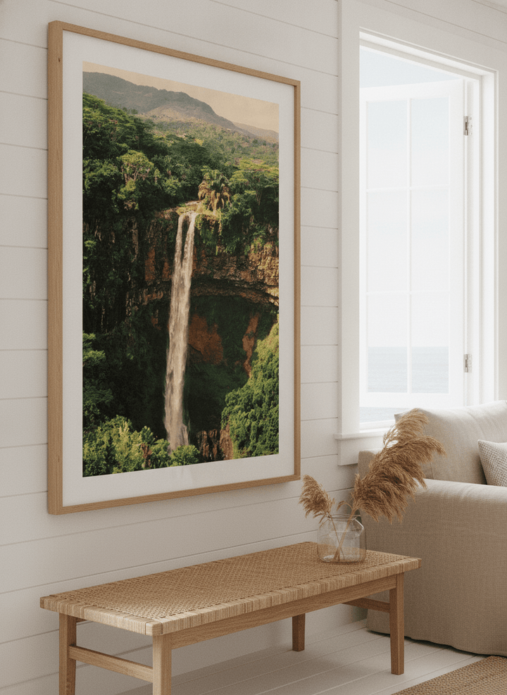 Neutral wall art displayed in a sunny coastal beach house