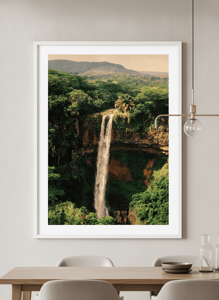 Wall art styled above a dining table in a contemporary home