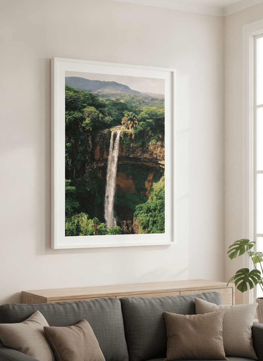 Artwork displayed above a credenza in a real-looking contemporary home