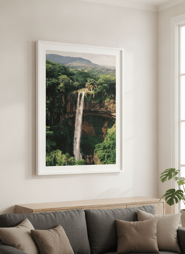 Artwork displayed above a credenza in a real-looking contemporary home