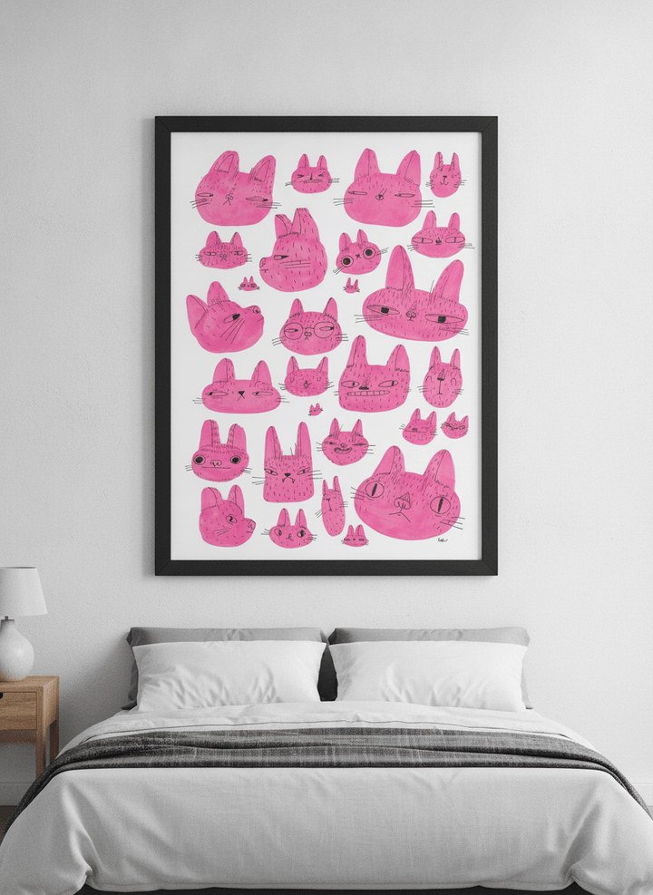 Minimalist artwork displayed in a calm, light-filled bedroom interior