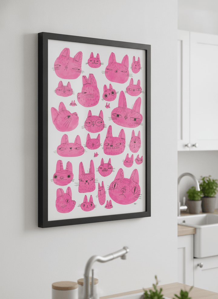 Artwork styled on the wall of a bright modern kitchen