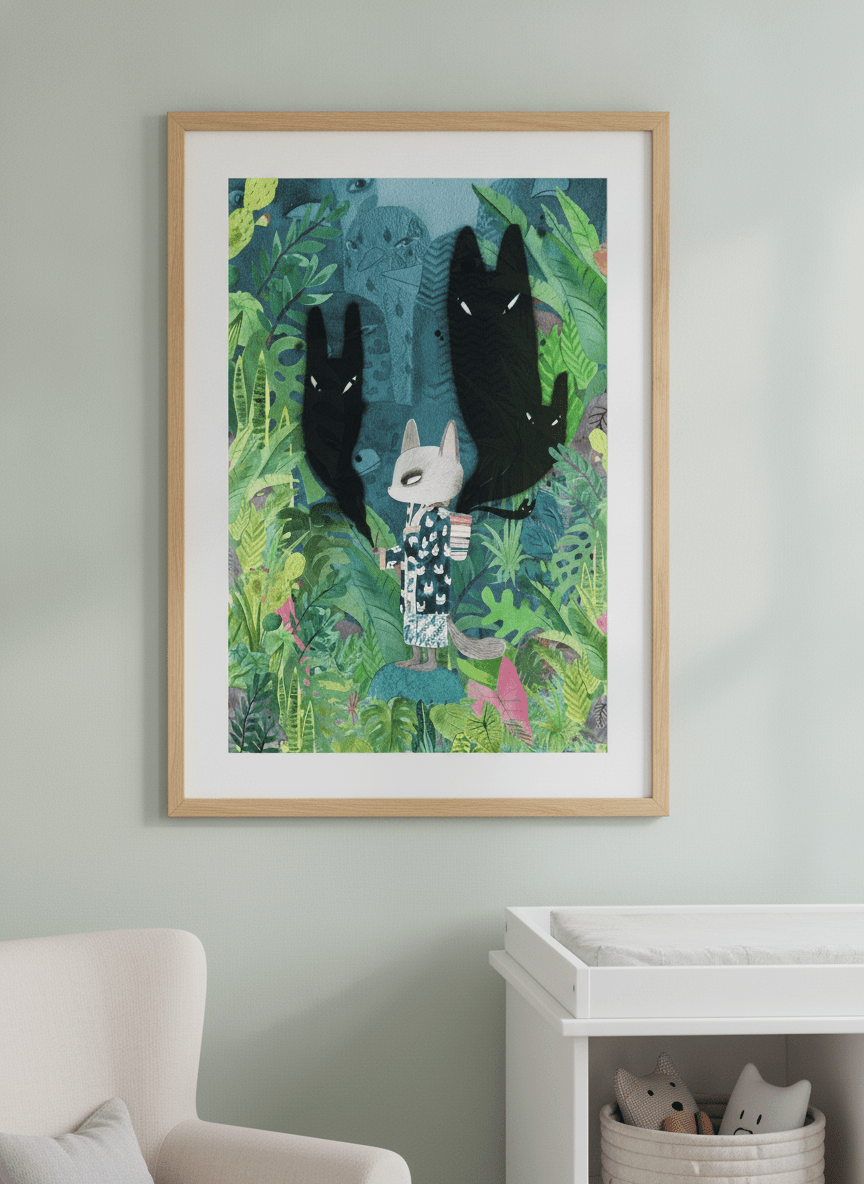 Soft neutral wall art styled in a serene nursery with pastel tones