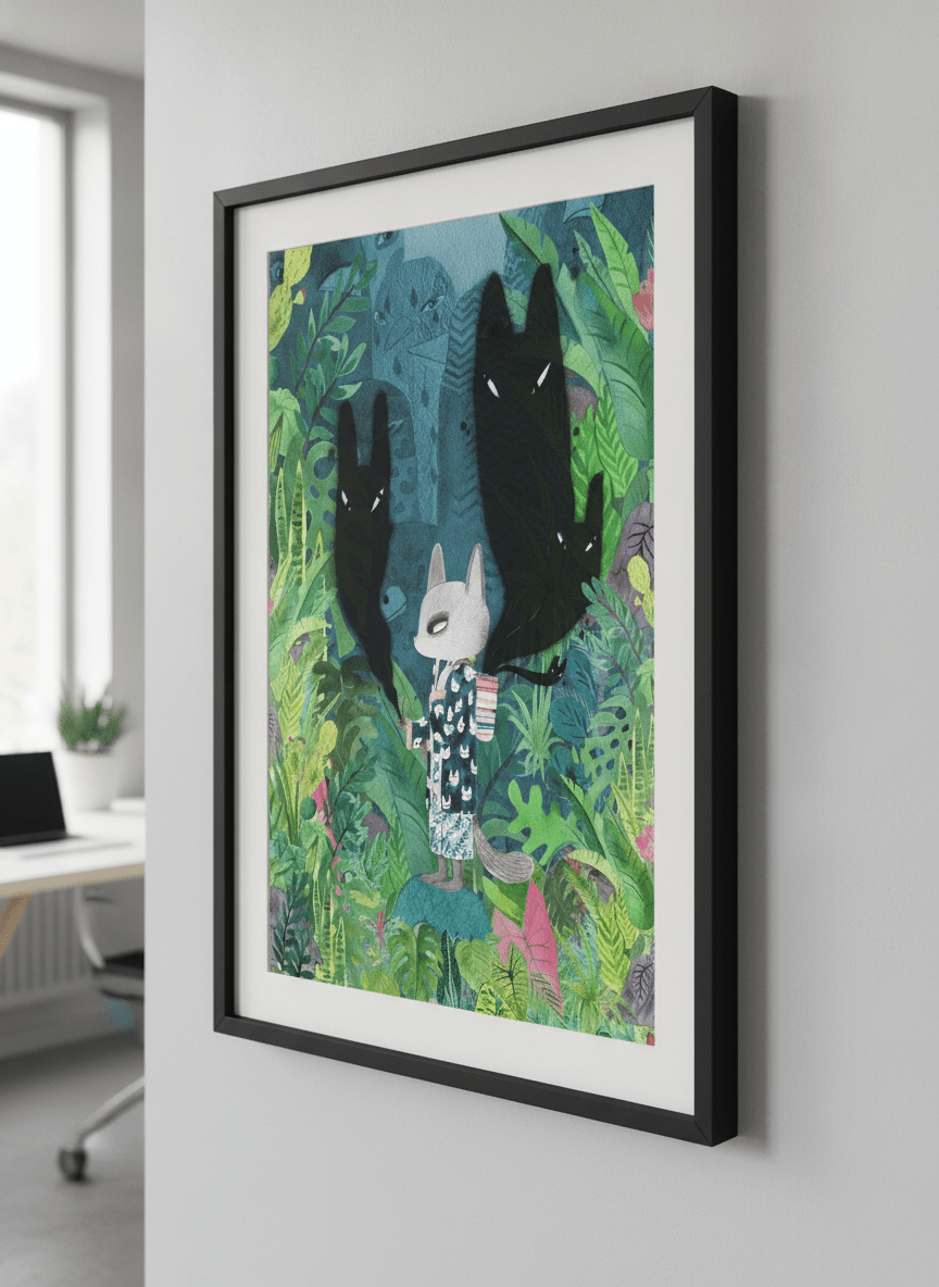 Contemporary wall art featured in a bright modern office workspace