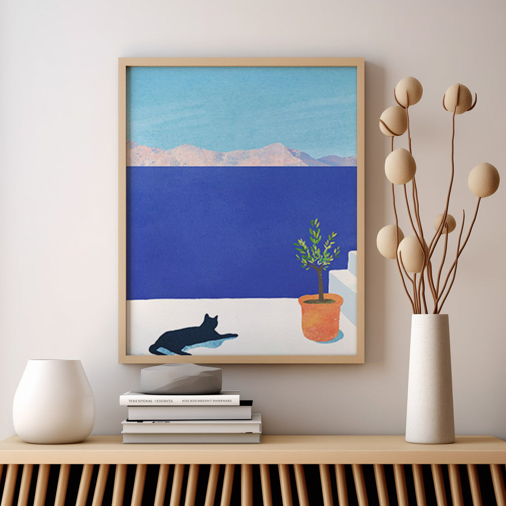 artwork hanging on top of console.