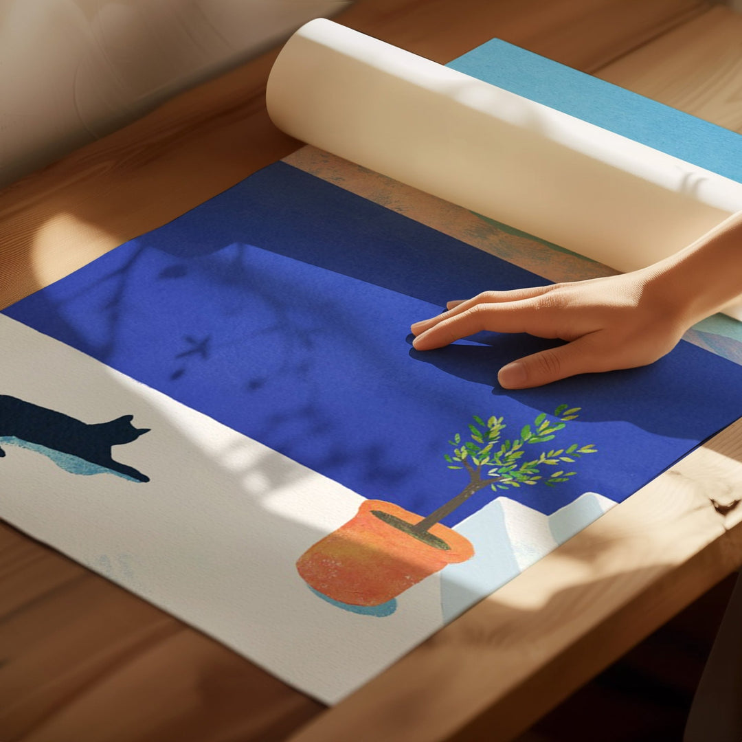 artwork unrolled on brown floor