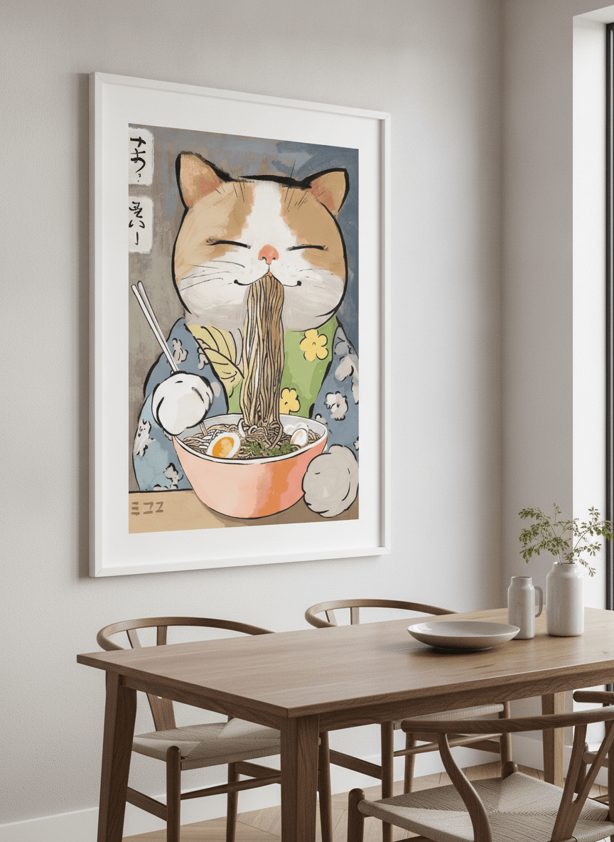 Wall art styled above a dining table in a contemporary home