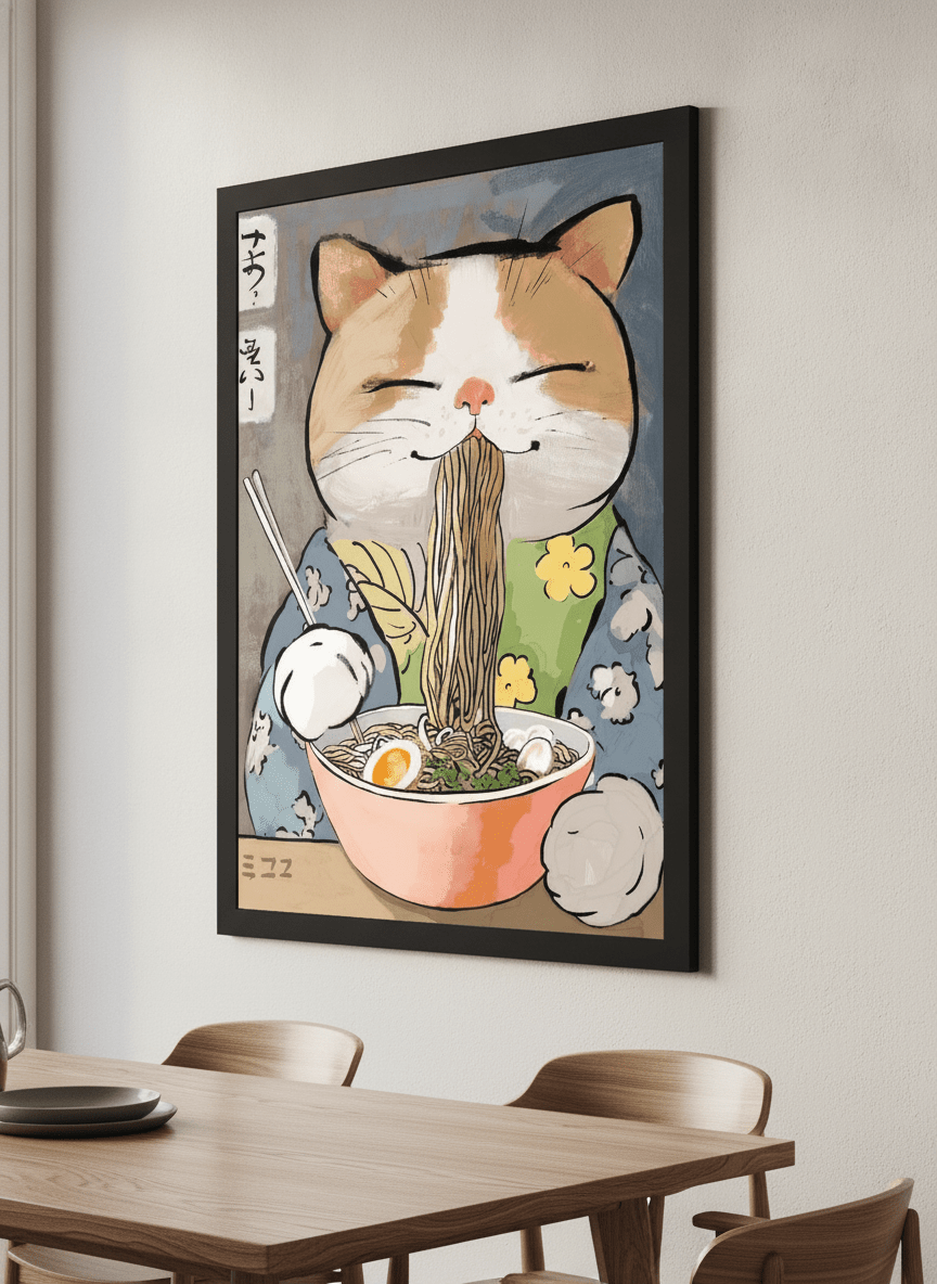 Wall art styled above a dining table in a contemporary home
