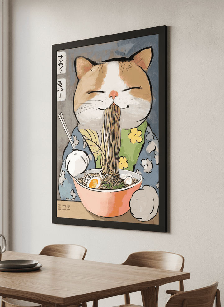 Wall art styled above a dining table in a contemporary home