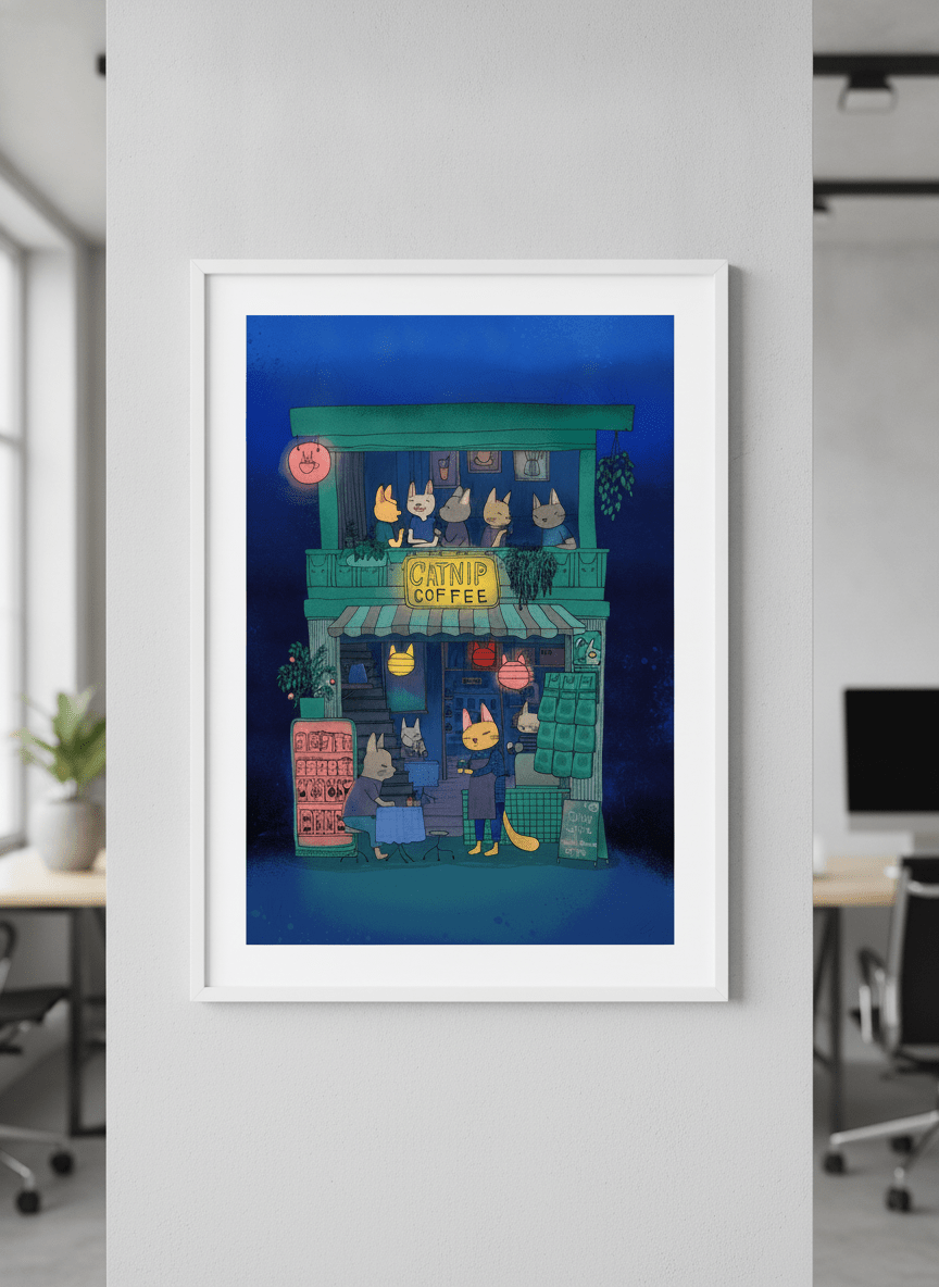Contemporary wall art featured in a bright modern office workspace