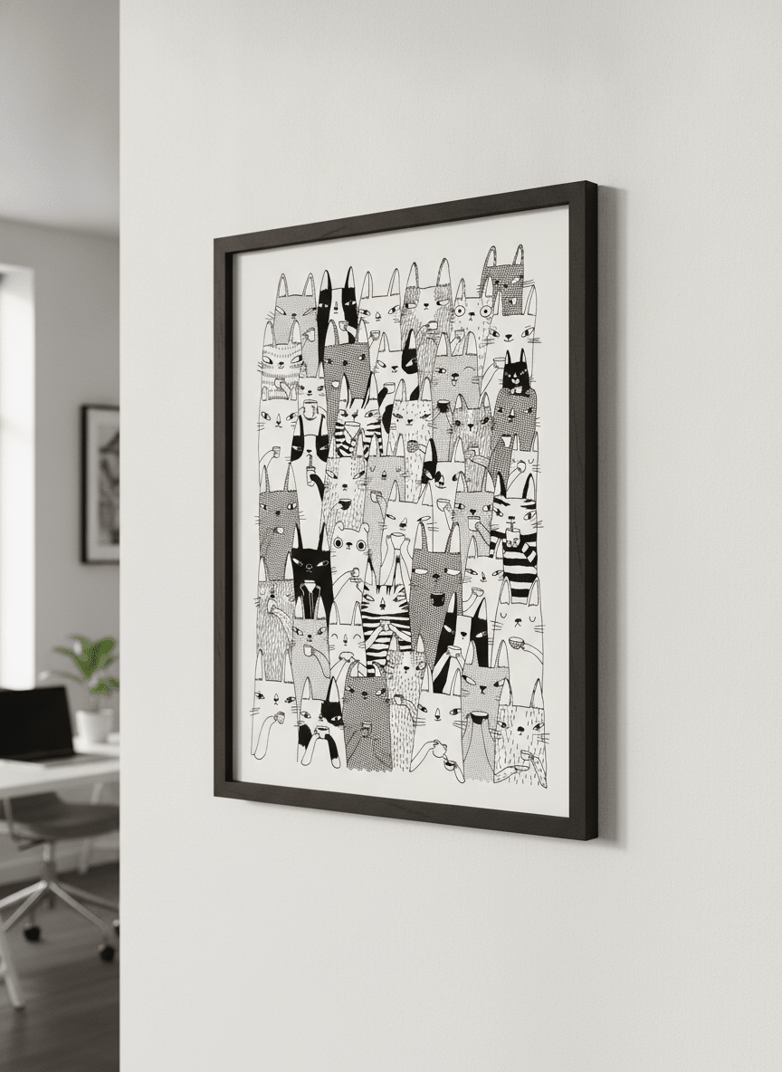 Contemporary wall art featured in a bright modern office workspace