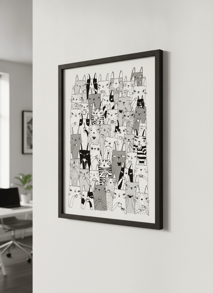 Contemporary wall art featured in a bright modern office workspace