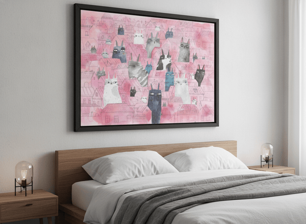 Cats City Pink By Luka Va | Art & Canvas Print