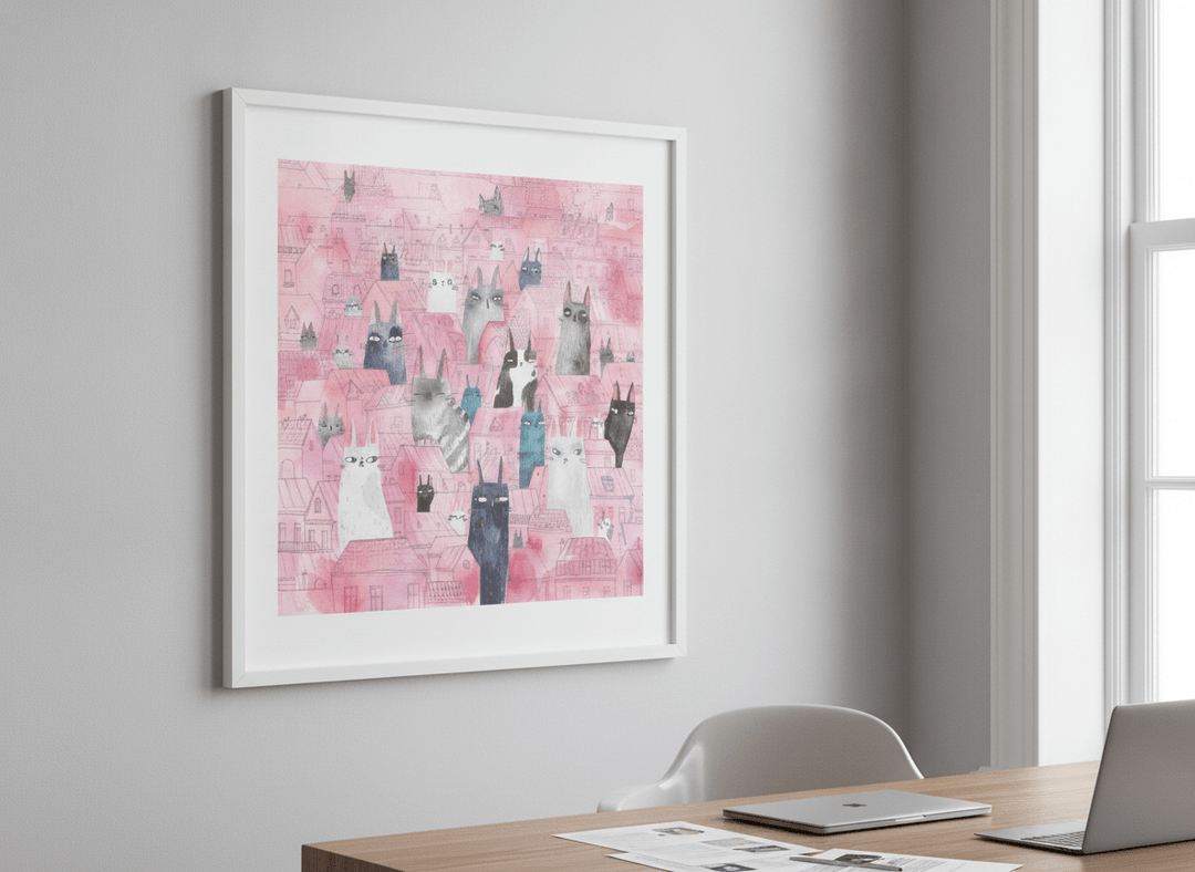 Contemporary wall art featured in a bright modern office workspace