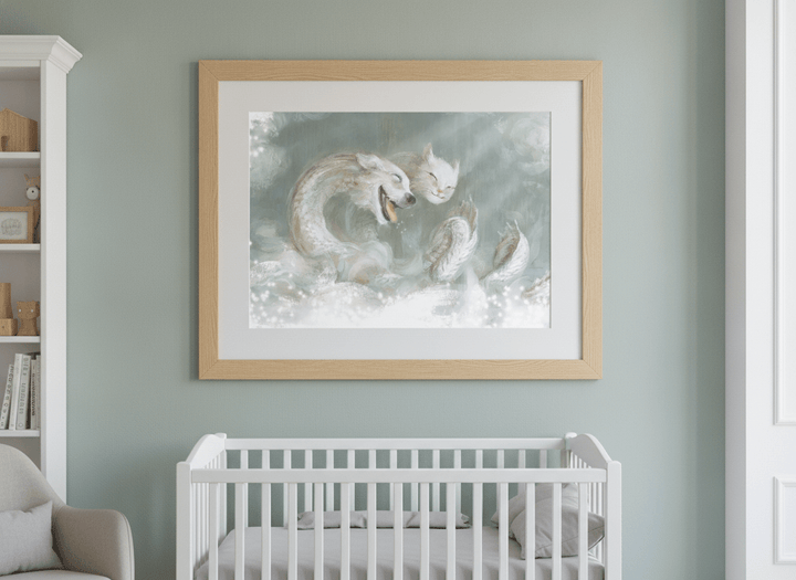 Soft neutral wall art styled in a serene nursery with pastel tones