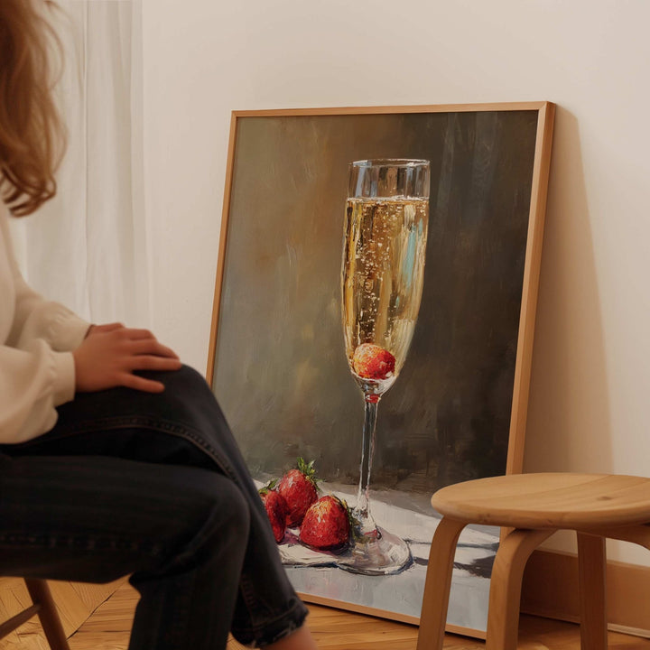 Champagne And Strawberries Oil Painting Illustration wall - art - picture - poster