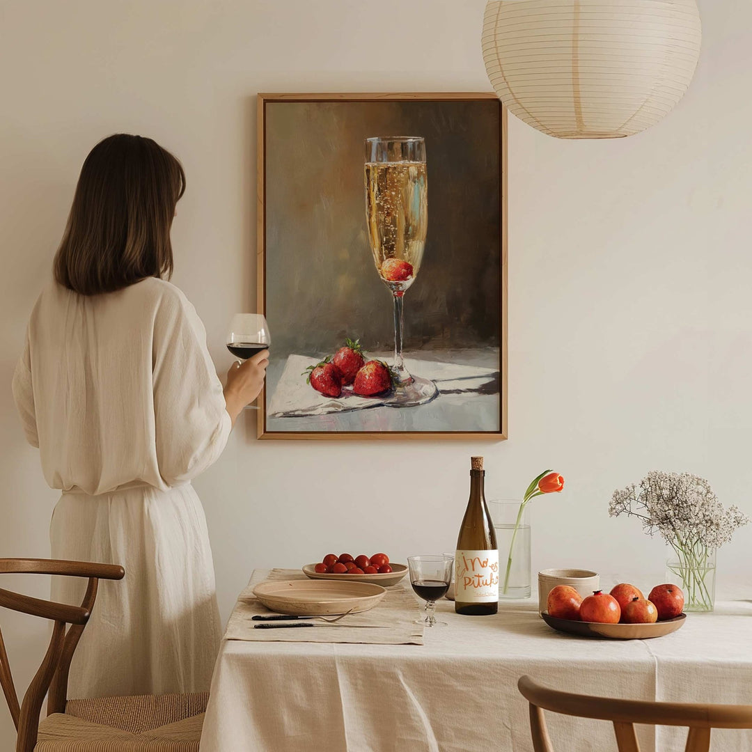 Champagne And Strawberries Oil Painting Illustration wall - art - picture - poster