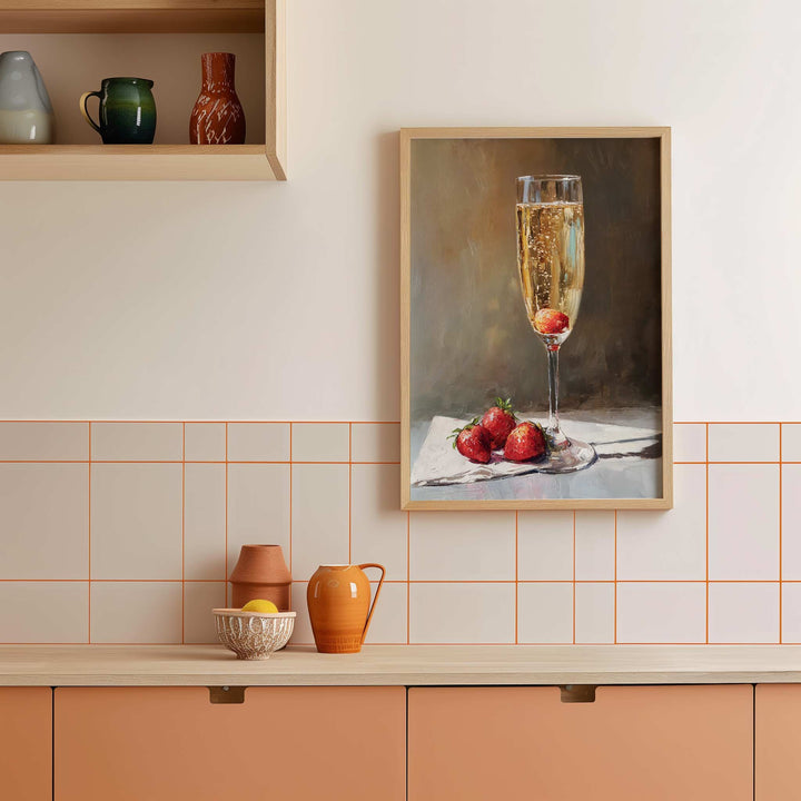 Champagne And Strawberries Oil Painting Illustration wall - art - picture - poster