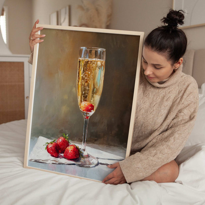 Champagne And Strawberries Oil Painting Illustration wall - art - picture - poster