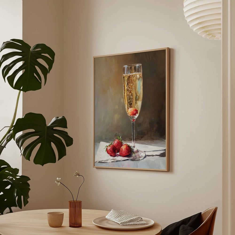 Champagne And Strawberries Oil Painting Illustration wall - art - picture - poster