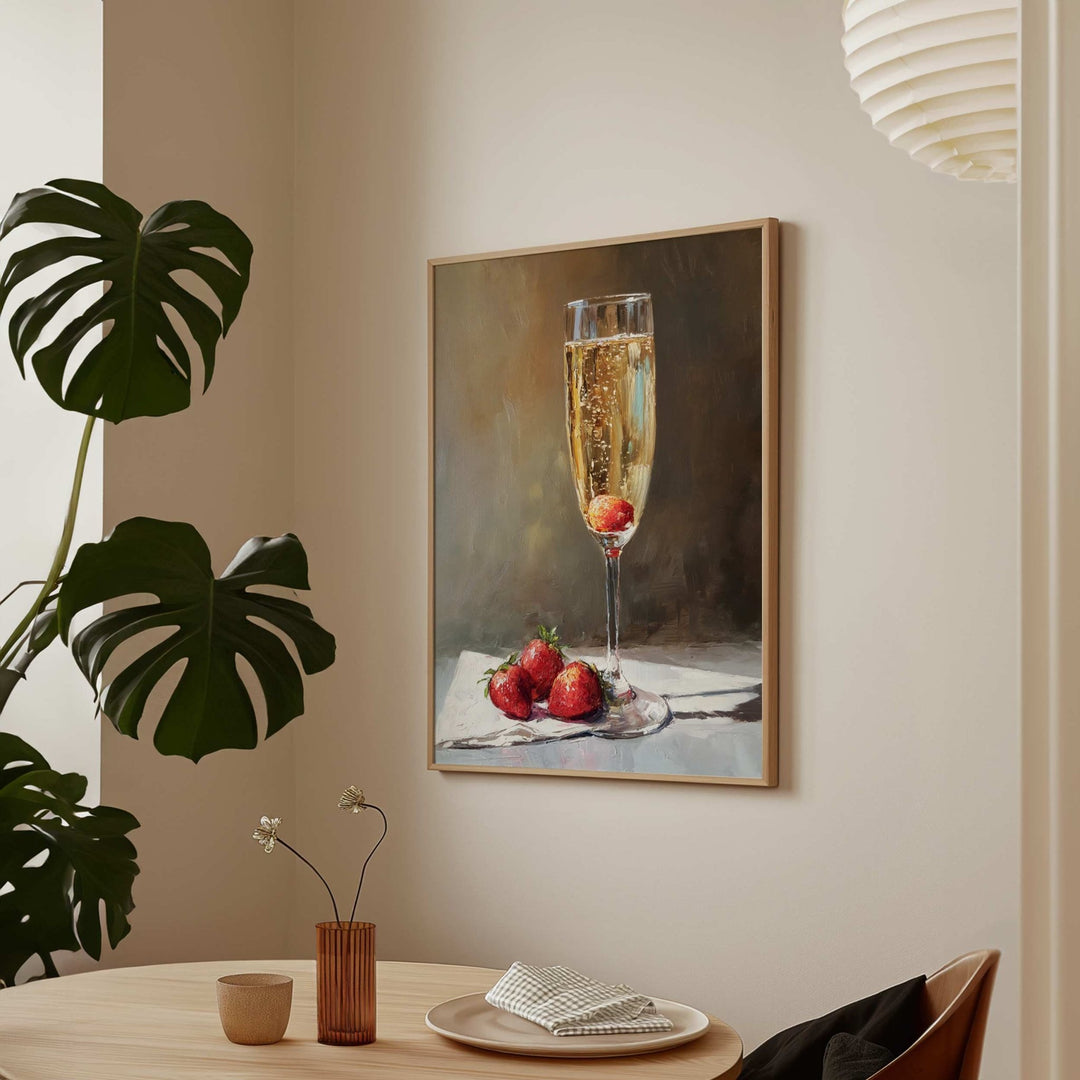 Champagne And Strawberries Oil Painting Illustration wall - art - picture - poster