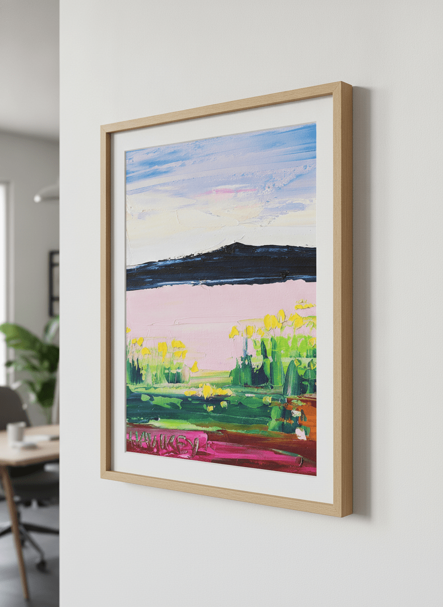 Contemporary wall art featured in a bright modern office workspace