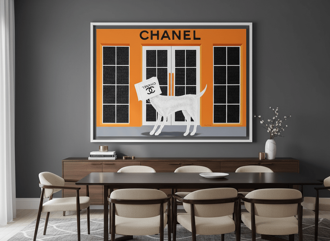 Monumental artwork centred on a feature wall in a luxe interior