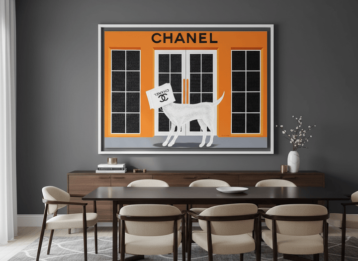 Monumental artwork centred on a feature wall in a luxe interior