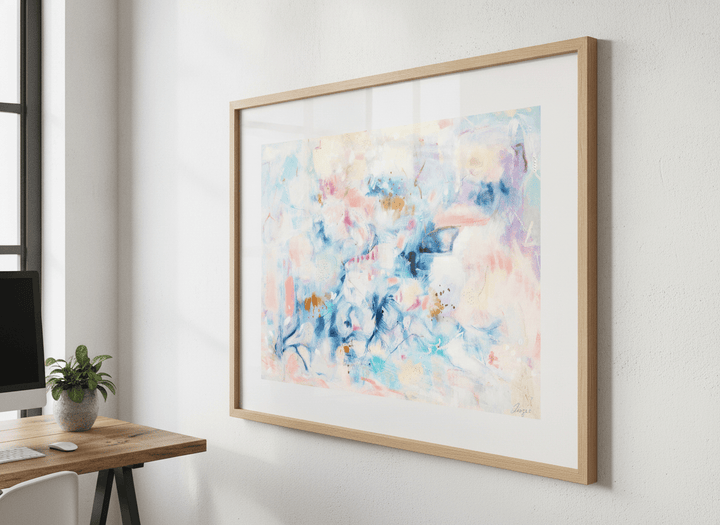 Contemporary wall art featured in a bright modern office workspace