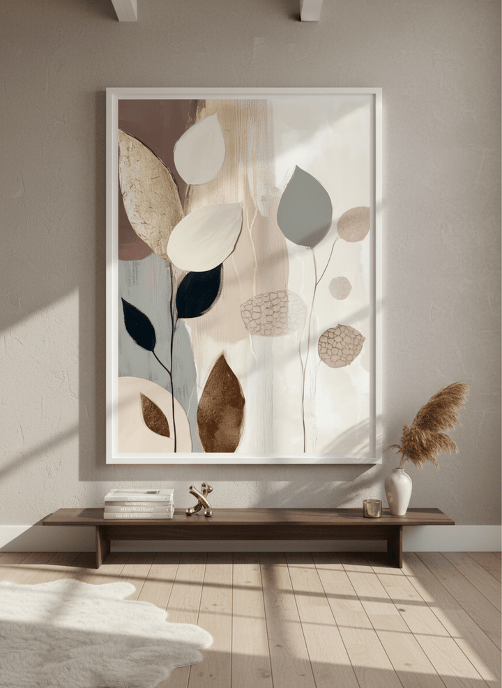 Monumental artwork centred on a feature wall in a luxe interior