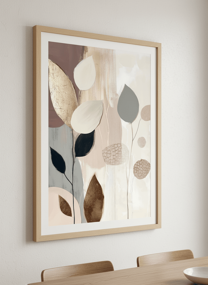 Wall art styled above a dining table in a contemporary home