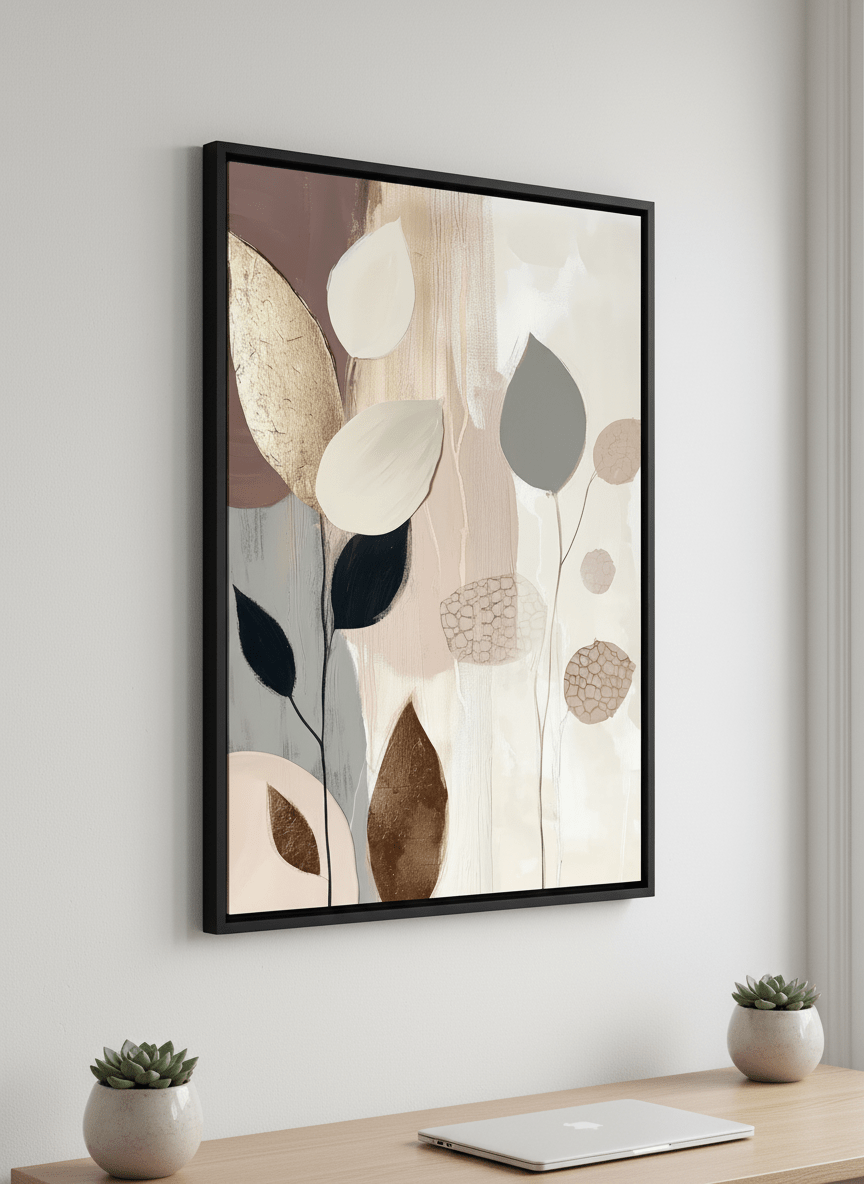 Contemporary wall art featured in a bright modern office workspace