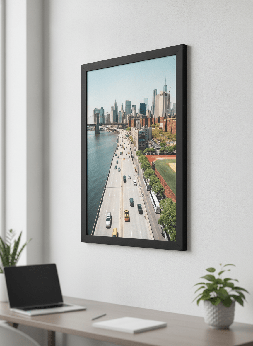 Contemporary wall art featured in a bright modern office workspace