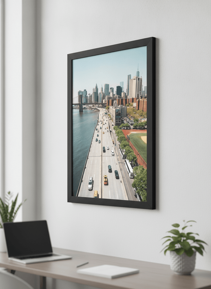 Contemporary wall art featured in a bright modern office workspace