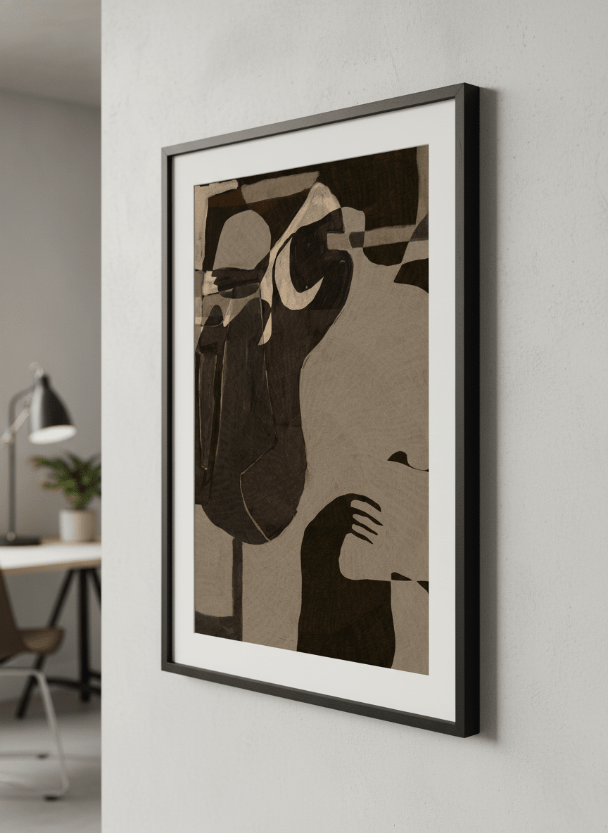 Contemporary wall art featured in a bright modern office workspace