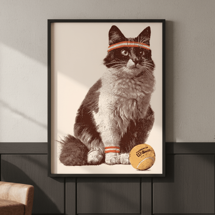 Chat Tennis by Florent Bodart wall - art - picture - poster