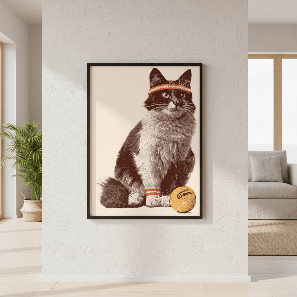 Chat Tennis by Florent Bodart wall - art - picture - poster