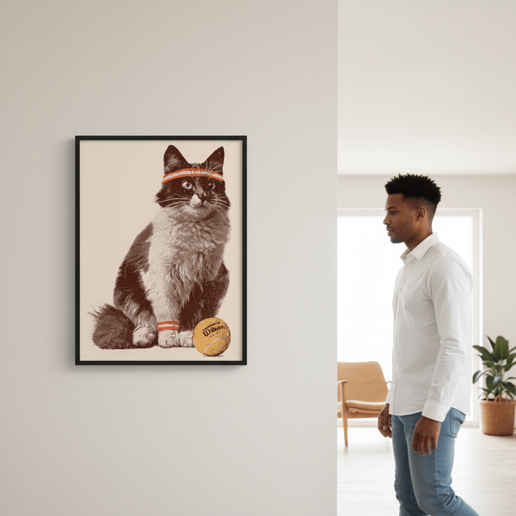 Chat Tennis by Florent Bodart wall - art - picture - poster