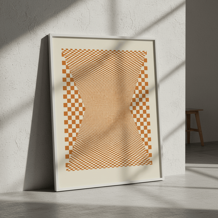 Checkered Orange Tiles wall - art - picture - poster