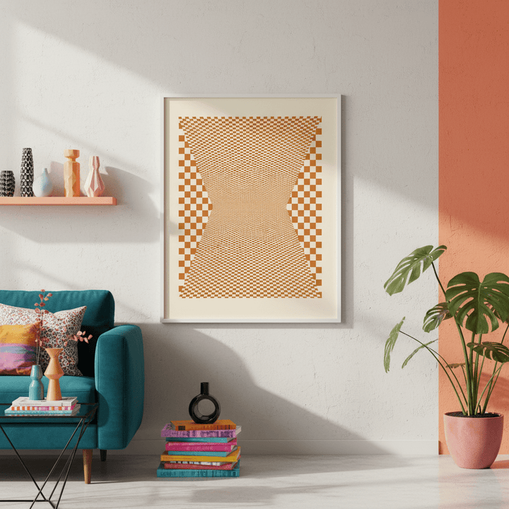 Checkered Orange Tiles wall - art - picture - poster