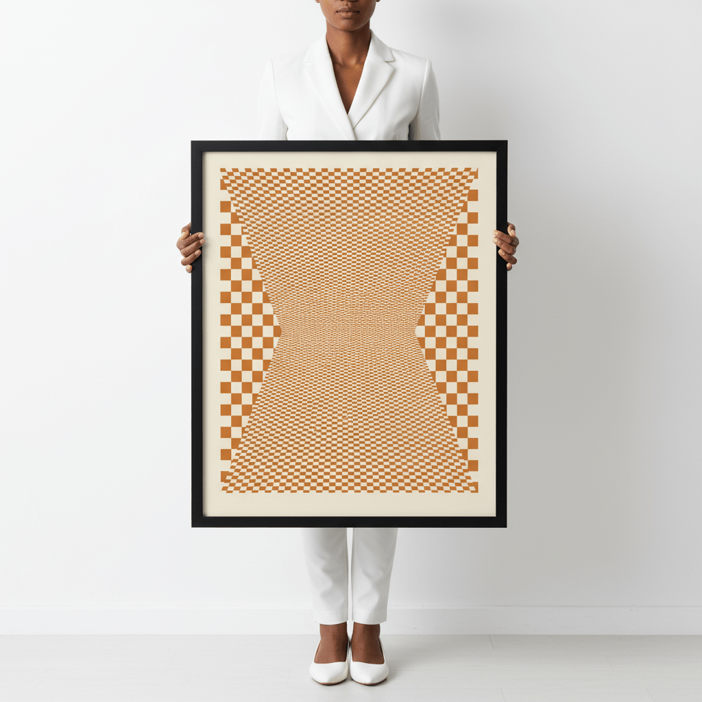 Checkered Orange Tiles wall - art - picture - poster