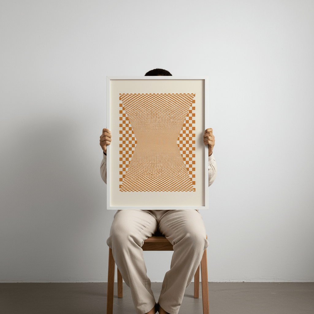 Checkered Orange Tiles wall - art - picture - poster