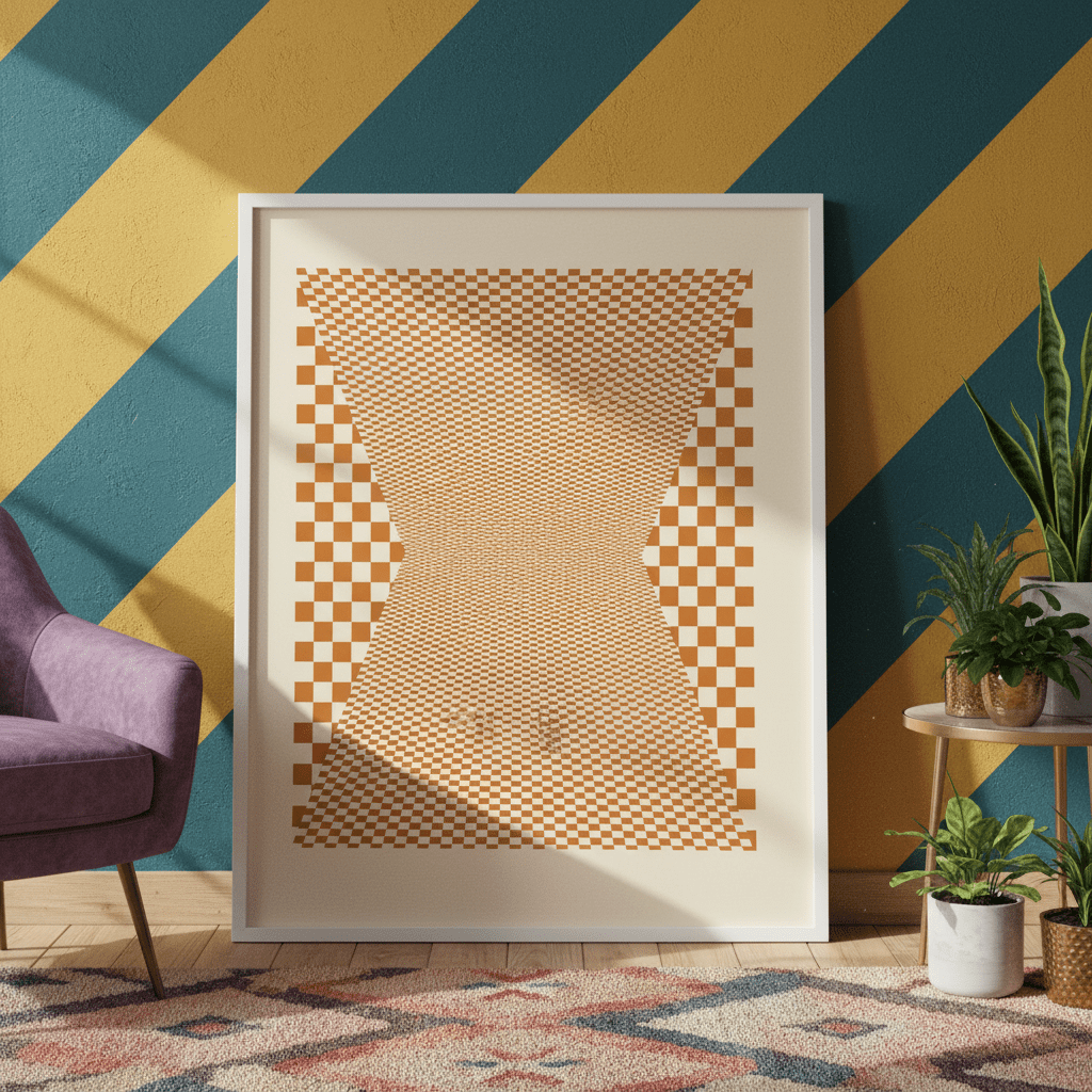 Checkered Orange Tiles wall - art - picture - poster