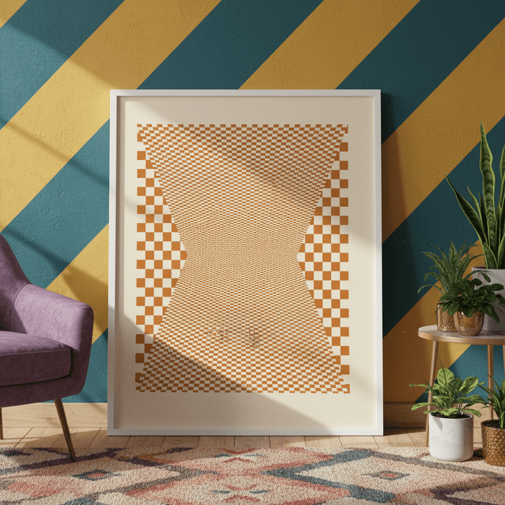 Checkered Orange Tiles wall - art - picture - poster